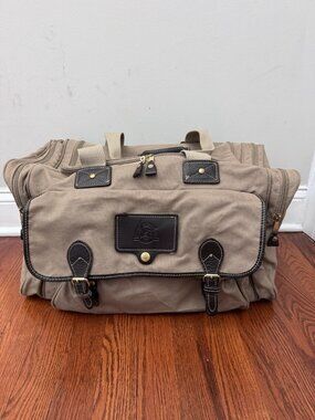 Mulholland Brothers Ford Eddie Bauer Travel Duffle Tan Brown Canvas Bag USA